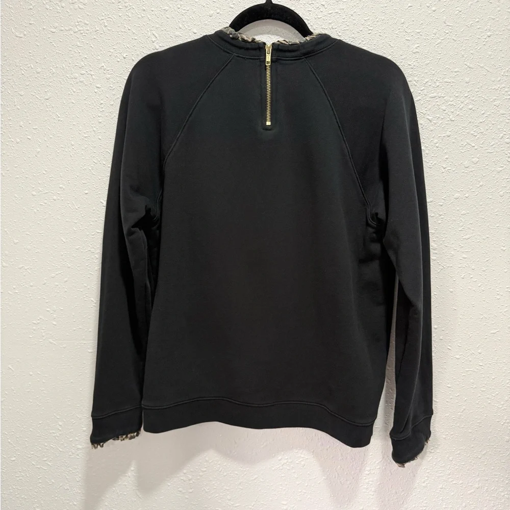 J. Crew Black Crewneck Sweatshirt with Leopard-Edge Trim XL‎